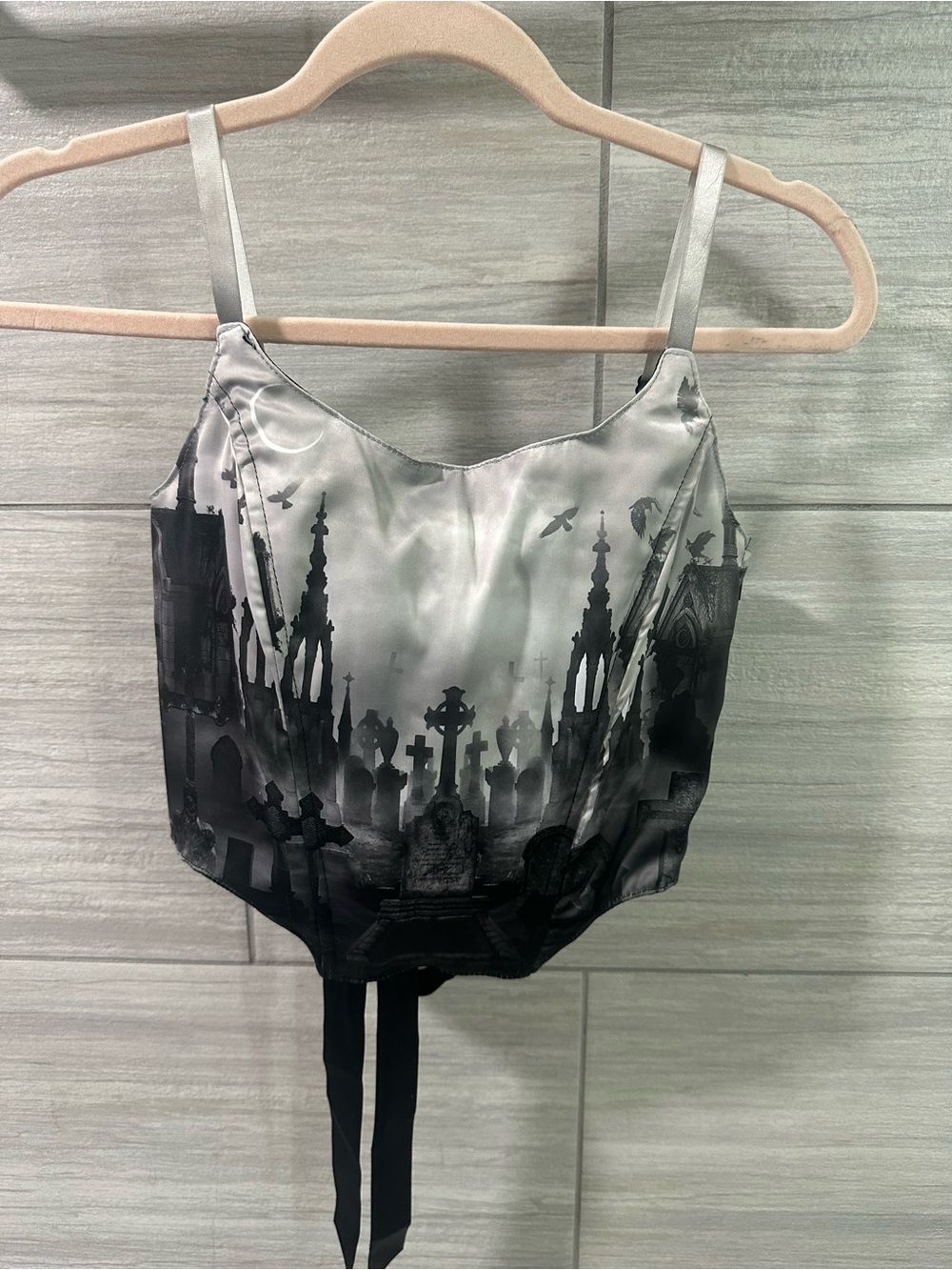 NWOT Widow Cemetary print ribbon corset small